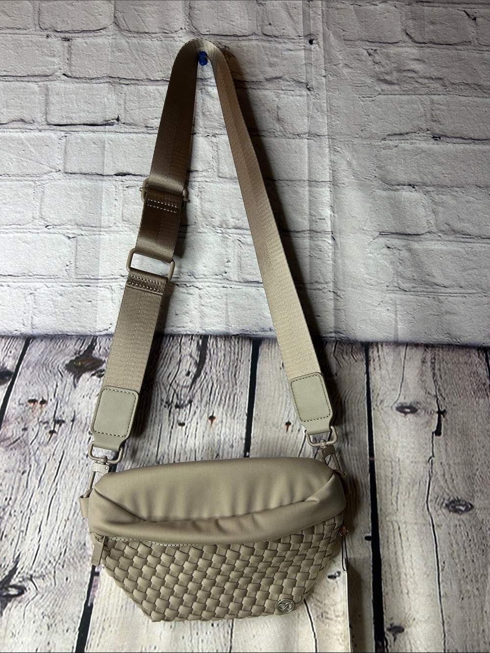 NWT Calia woven neoprene bag in sueded brown